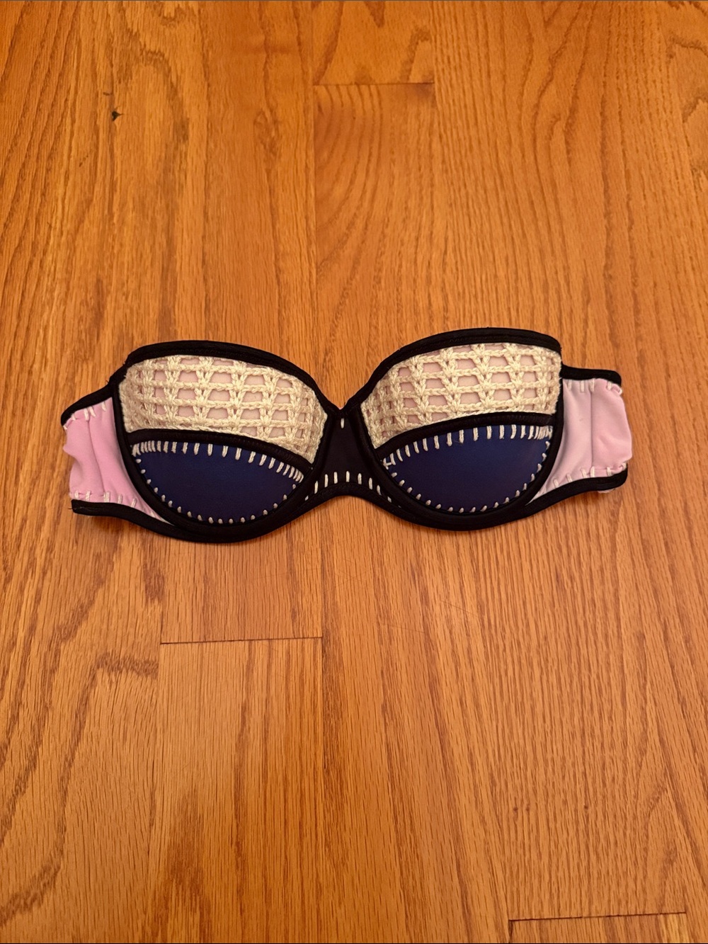 Victoria's Secret Blue, Pink & Cream Strapless Flirt Bandeau Bikini Top Size 32B